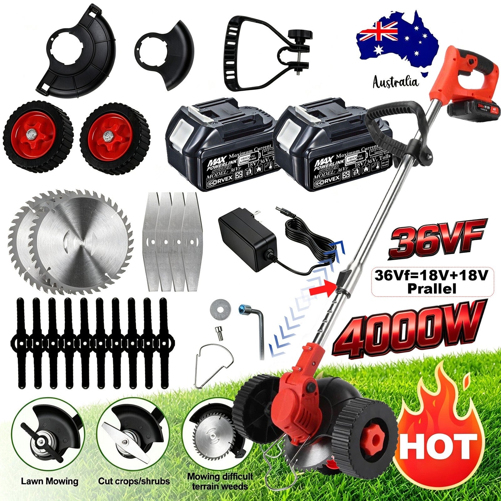Oz Bargains Outlet Shop™ 3-in-1 Cordless Grass Trimmer & Edger — 18V-36V Whipper Snipper